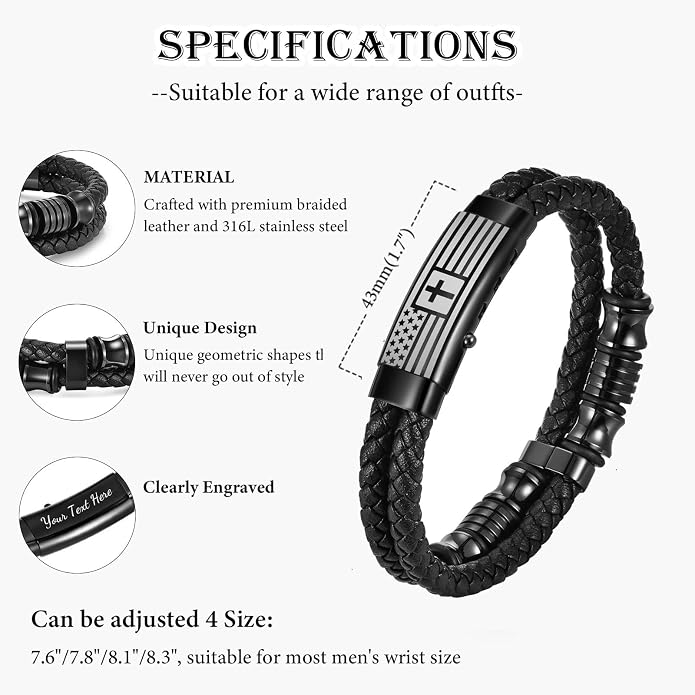 VNOX Men's Inspirational Mantra Engarved Handmade Braided Leather Adjustable Cuff Bangle Bracelet Encouragement Motivational Gift for Men