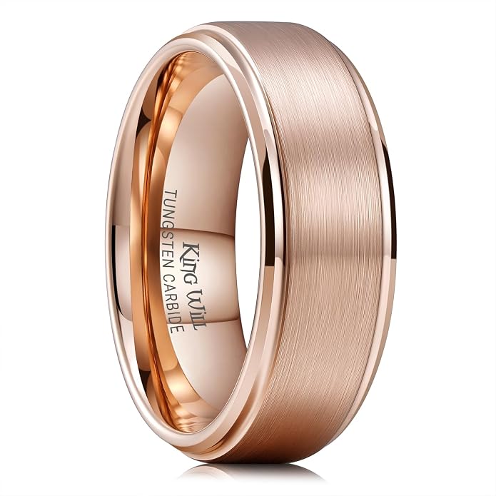 King Will Classic Tungsten Wedding Band for Men, 6/7/8/9/10mm Widths, Polished Finish Step Edge Matte Rings Comfort Fit