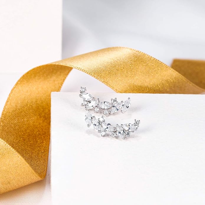 EVER FAITH Ear Climber Crawler Cuff Wrap Earrings for Women 925 Sterling Silver Clear Marquise Cubic Zirconia
