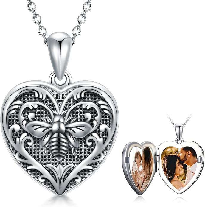SOULMEET Personalized Silver Locket Necklace That Holds Pictures Photo Keep Someone Near to You, Memorial Custom Lockets Necklaces Letters Engraving for His Her