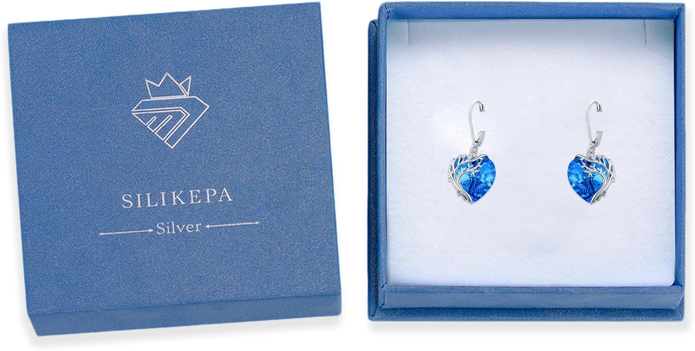 Tree of Life Earrings for Women 925 Sterling Silver Tree of Life Drop Earrings with Heart Crystal Tree of Life Jewelry Birthday Anniversary Party Gifts for Women Girls