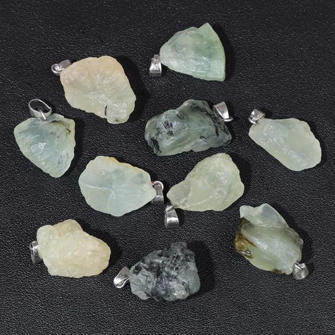 10pcs Irregular Raw Natural Prehnite Rock Stone Pendant Healing Crystal Chakra Gemstone Charm for Jewelry Making DIY Necklace Earrings Accessories Reiki