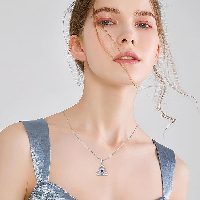Celtic Knot Necklace for Women 925 Sterling Silver Birthstone Necklace Trinity Love Knot Pendant Necklace Jewelry Birthday Christmas Valentine's Day Gifts
