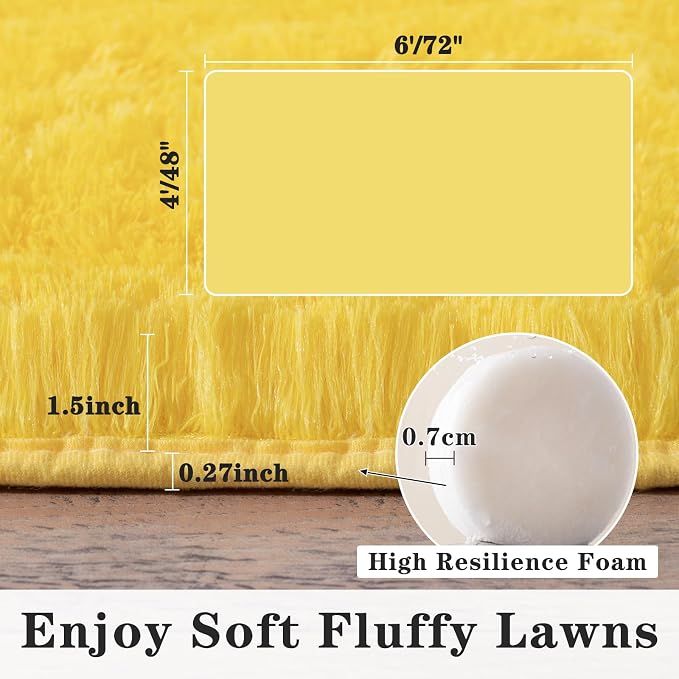 Dssimo Yellow Rug for Bedroom Living Room, 8x10 Soft Shaggy Area Rugs | Large Plush Fluffy Upgrade Non-Slip Yellow Area Rug for Nursery Kids Room Dorm Room Home Decor, Indoor Plush Floor Carpet