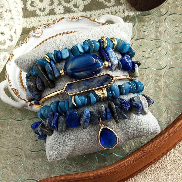 Yomisa 5PCS 6PCS Natural Boho Beaded Bracelets/Bangle for Women Men,Healing Turquoise Jasper Agate Crystal Gemstone Stone Chakra Multilayer Wrap Bohemian Handmade Jewelry Beads Stretch Bracelet Set