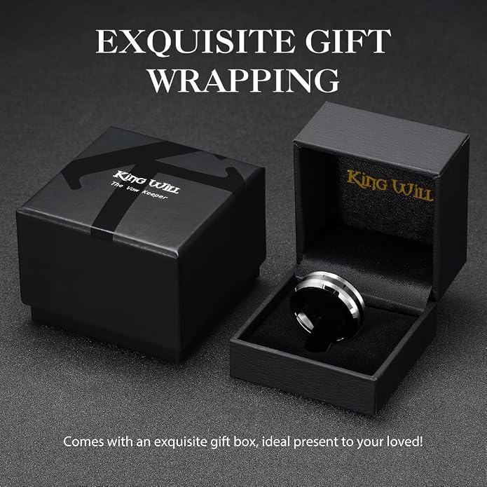 King Will Classic Tungsten Carbide Ring Brushed Two Grooved Center Hammered Design Mens Wedding Band for Men
