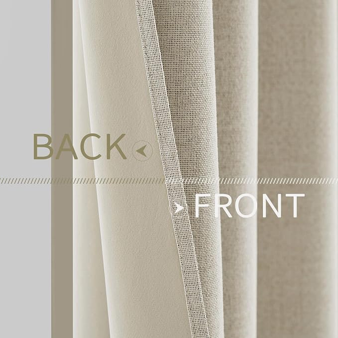 MIULEE 100% Blackout Linen Textured Curtains for Bedroom Solid Thermal Insulated Light Ivory Grommet Room Darkening Curtains & Drapes Luxury Decor for Living Room 52 x 72 Inch (2 Panels)