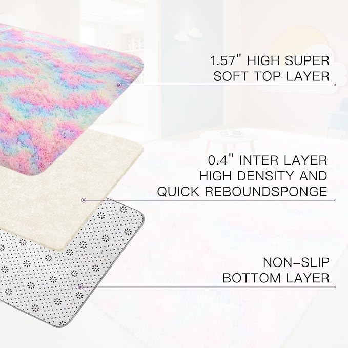Sour Lemon 8x10 Area Rugs for Bedroom Living Room, Large Fluffy Shag Rug | Shaggy Carpet, Soft Plush Furry Bedside Rugs, Anti Slip, Washable Area Modern Rugs Floor Mat for Kids Girls Boys Living Room