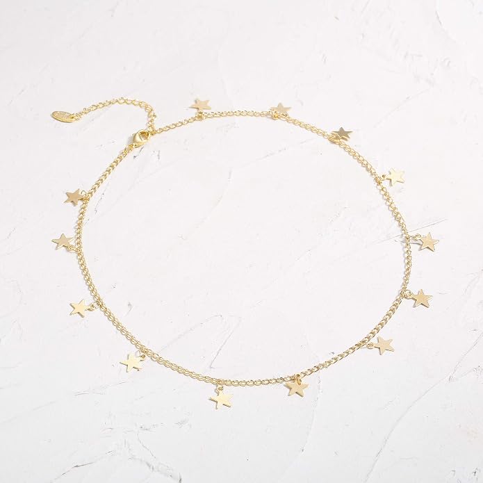 Gold Choker Necklaces 14K Gold Plated/Silver Disc Choker Necklaces Dangling Star Heart Pendant Necklaces Summer Beach Boho Necklaces Aesthetic Necklace Gift for Women