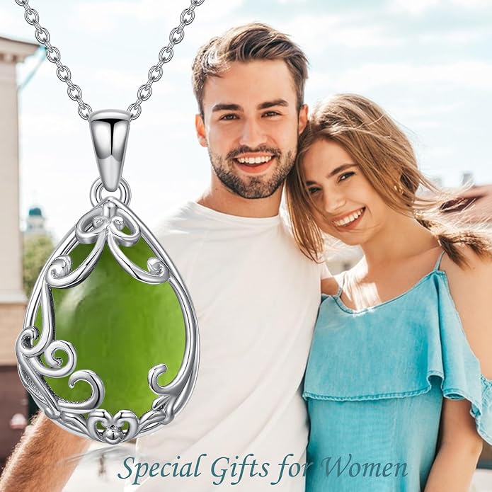 HPQQ Teardrop Necklace 925 Sterling Silver Filigree Gemstone Pendant Necklace Fine Jewelry Birthday Mother's Day Gifts for Women Her Mom