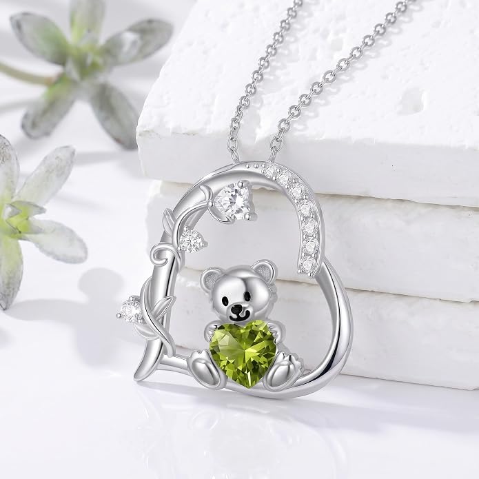 PELOVNY Teddy Bear Necklace for Women 925 Sterling Silver Bear/Highland Cow/Fox/Cat/Axolotl Birthstone Necklace Christmas Birthday Jewelry Gifts for Mom Daughter Wife Sister