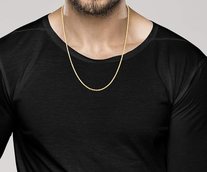 Miabella Italian 18K Gold Plated 925 Sterling Silver 2mm, 3mm Diamond-Cut Braided Rope Chain Necklace for Men Women, Made in Italy