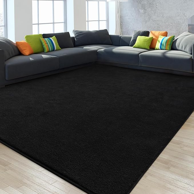 Gifeas Large Ultra Soft Modern Area Rugs for Living Room Bedroom, 4x6 Feet Black Thickened Memory Foam Indoor Solid Minimalist Carpets, Non-Slip Comfy Rug for Boys Girls Nursery Room Home Decor