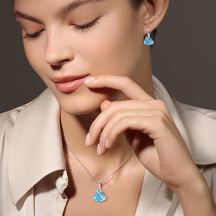 Birthstone Necklace for Women 925 Sterling Silver Triangle cut CZ Halo Pendant Necklaces Infinity Jewelry Gift for Birthday Christmas Mother's Day