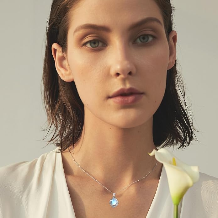 PELOVNY Celtic Knot Necklaces for Women 925 Sterling Silver Gemstone/Birthstone Teardrop Infinity Necklace Irish Celtic Pendant Jewelry Gifts for Mom Daughter Wife