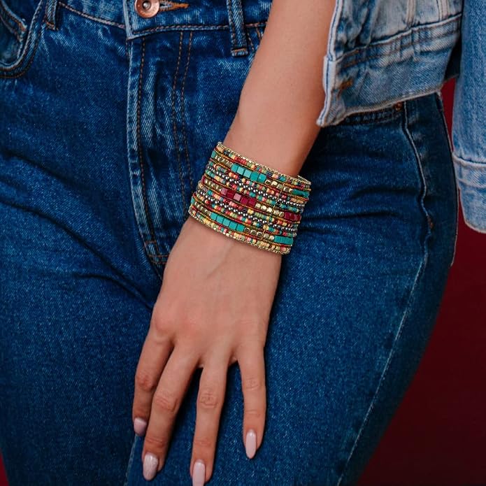 SPUNKYsoul Cuff Bracelets for Women Collection - Adjustable, Stylish Boho Inspired Beaded Bracelets, Trendy Stackable Beads, Ideal for Everyday Wear & Special Occasions