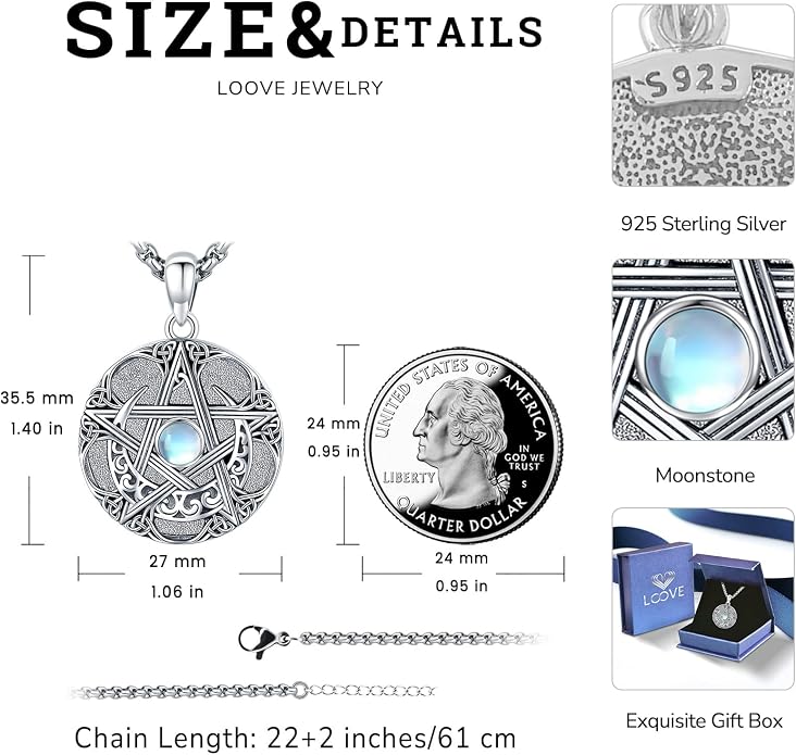 Pentagram/Celtic Knot/Witches Knot/Santa Muerte/Triple Moon Goddess/Baphomet/Hecate Necklace Sterling Silver Magic Wiccan Amulet Pagan Jewelry for Women Men