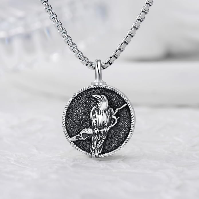 Viking Necklace for Men S925 Sterling Silver Odin/Troll Cross/Compass/Raven/Valknut/Axe Rune Amulet Necklace Norse Jewelry for Christmas Birthday