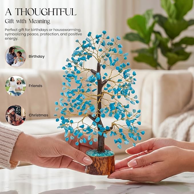 Crocon® Turquoise Crystal Tree of Life for Unique Gifts for Mom, Dad, Home and Office Decor, Handmade Gemstone Healing Crystals Tree for Positivity, Money & Good Luck, Birthday Gifts for Women, Men
