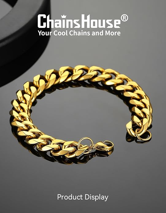 ChainsHouse Cuban Link Bracelet for Men, Stainless Steel Mens Bracelet 3MM/6MM/9MM/12MM Width Cuban Chain Wrist Bracelets, 6.3"-8.3" Length, Send Gift Box
