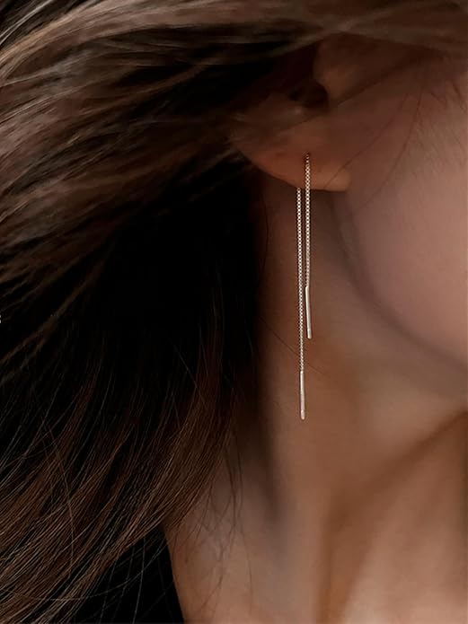 Sterling Silver Long Pull Through Threader Earrings Box Chain