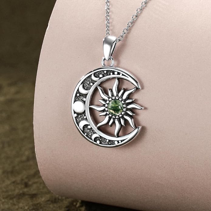 Sun and Moon Necklace 925 Sterling Silver Sun Moon Pendant Gemstone Jewelry Gifts for Women