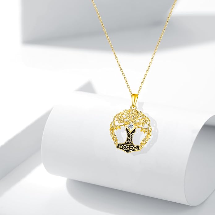 Tree of Life Thor Hammer Pendant Necklace for Women Sterling Silver S925 Jewelry for Women US1