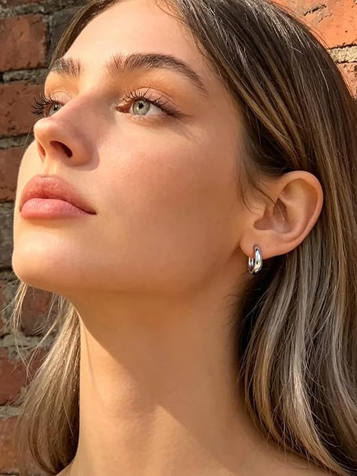 Bestyle Gold Huggies Earrings for Women Hypoallergenic 925 Sterling Silver Post Huggie Hoop Earrings Thick Lightweight Small Hoop Earrings 8/10/12/14mm