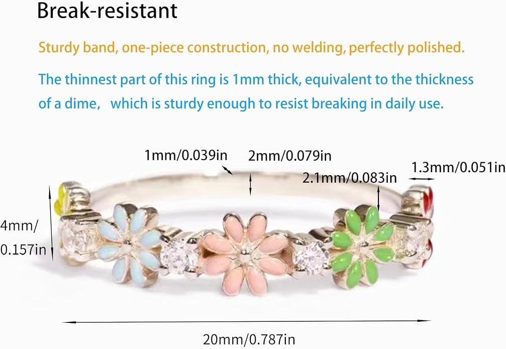 Color Daisy 925 Sterling Silver Wedding Band Plated with 18K White Gold Stackable Promise Engagement Rings Brand Jewelry Adjustable