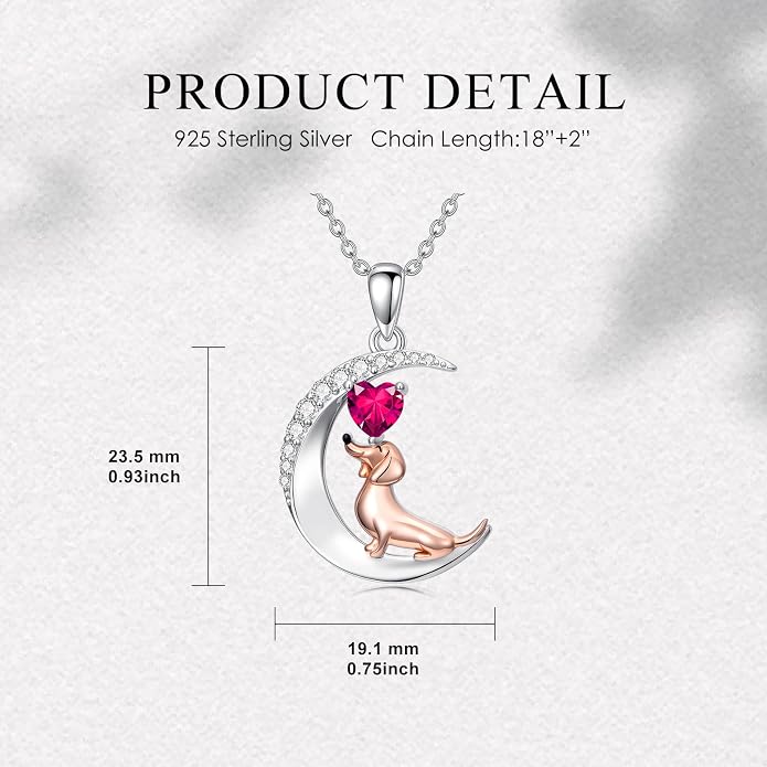 PROESS Animal Birthstone Necklace 925 Sterling Silver Otter/Axolotl/Hippo/Elephant/Dachshund/Monkey/Red Panda Pendant Necklace Animal Birthstone Jewelry Gifts for Women