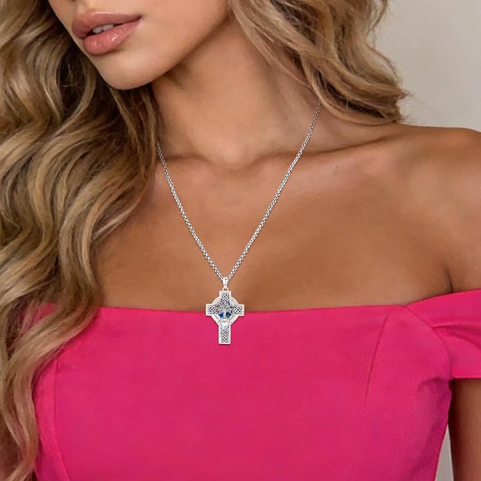 Celtic Cross Tree of Life Necklace for Women Sterling Silver Thor Hammer Tree of Life Pendant Irish Knot Cross Amulet Tree of Life Jewelry