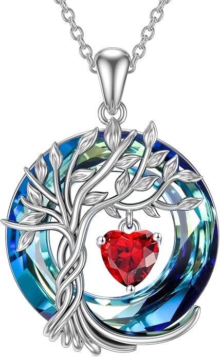 TOUPOP Tree of Life Birthstone Necklaces 925 Sterling Silver Irish Celtic Tree Pendant with Blue Crystal Birthday Jewelry Gifts for Women Mom Wife Her