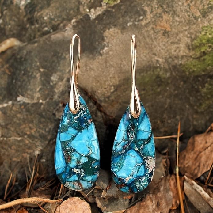 Cape Diablo Ocean Energy Protection Teardrop Earrings - Healing Regalite Gemstone Handcrafted| 4.5-5cm, Stress Relief & Emotional Stability Artisan Designed Unique Jewelry