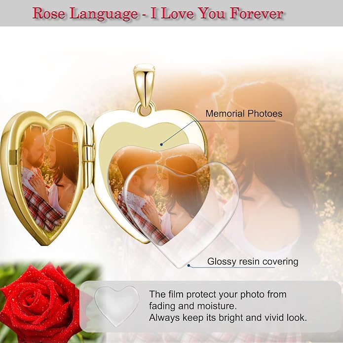 SOULMEET Personalized Silver Locket Necklace That Holds Pictures Photo Keep Someone Near to You, Memorial Custom Lockets Necklaces Letters Engraving for His Her