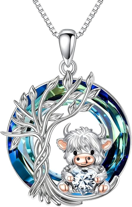 PELOVNY Teddy Bear Necklace for Women 925 Sterling Silver Bear/Highland Cow/Fox/Cat/Axolotl Birthstone Necklace Christmas Birthday Jewelry Gifts for Mom Daughter Wife Sister