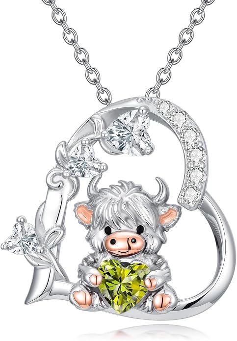 PELOVNY Teddy Bear Necklace for Women 925 Sterling Silver Bear/Highland Cow/Fox/Cat/Axolotl Birthstone Necklace Christmas Birthday Jewelry Gifts for Mom Daughter Wife Sister