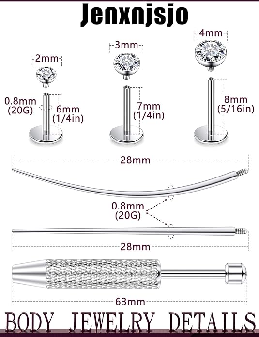 Jenxnjsjo F136 Titanium 20/18/16g Earrings Nose Lip Rings Studs Labret Medusa Tragus Helix Conch Cartilage Piercing Jewelry for Women