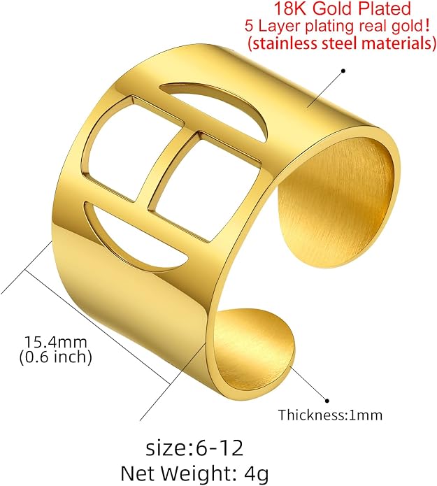 KeyStyle Bold Initial Letter Rings Adjustable, GoldChic Jewelry Women Gold Statement Ring Personalized Engraved Women’s Open Signet Ring for Party (Gold, White Gold, Black)