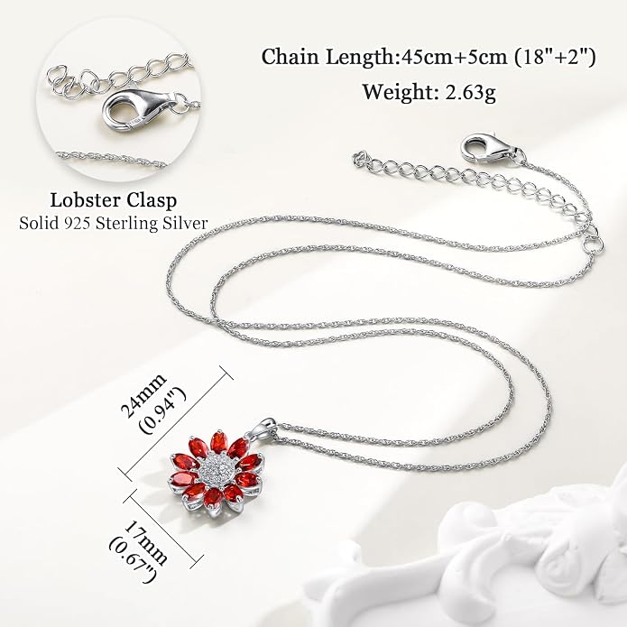 Dainty Sunflower Necklace 925 Sterling Silver Flower Pendant Necklaces for Women Birthstone Anniversary Jewelry