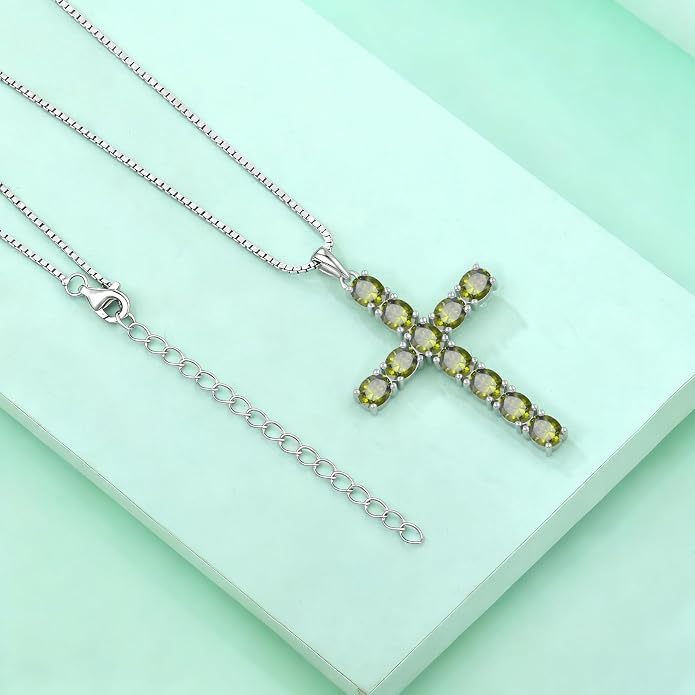 925 Sterling Silver Cross Necklace for Women Men Christian Jesus Faith Birthstone Cross Crucifix Pendant Necklaces