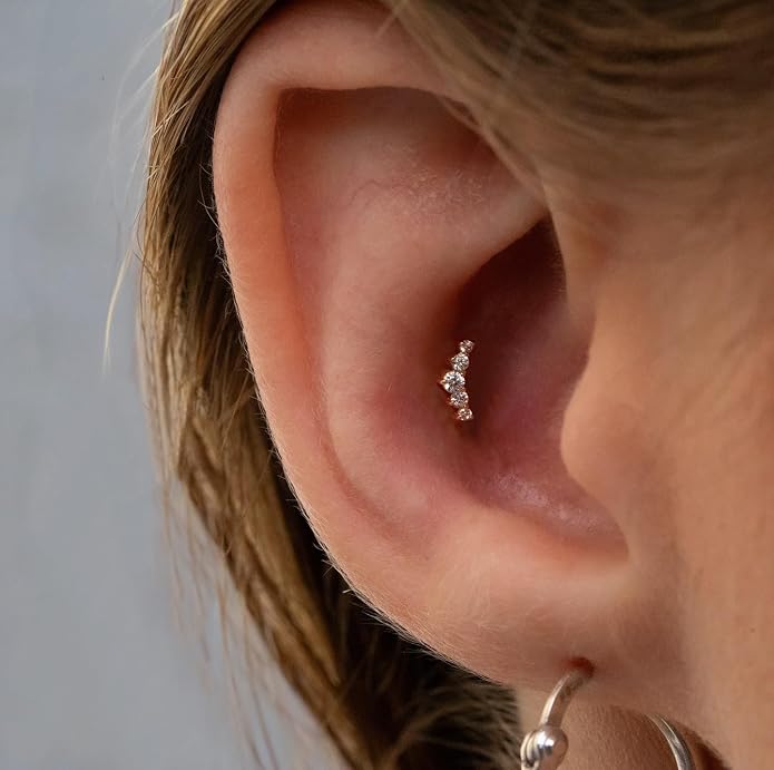 14K Yellow/White Gold Flat Back Stud Earring 1 Pcs, 16G Threadless Cartilage Earrings Top Push in Tragus Helix Conch Earrings Labret Piercing Jewelry