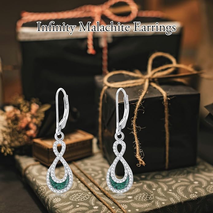 PROESS Moonstone Turquoise Malachite Dangle/Hoop Earrings 925 Sterling Silver Infinity/Wave/Celtic Knot/Clover Filigree Teardrop Earrings Jewelry Presents for Women