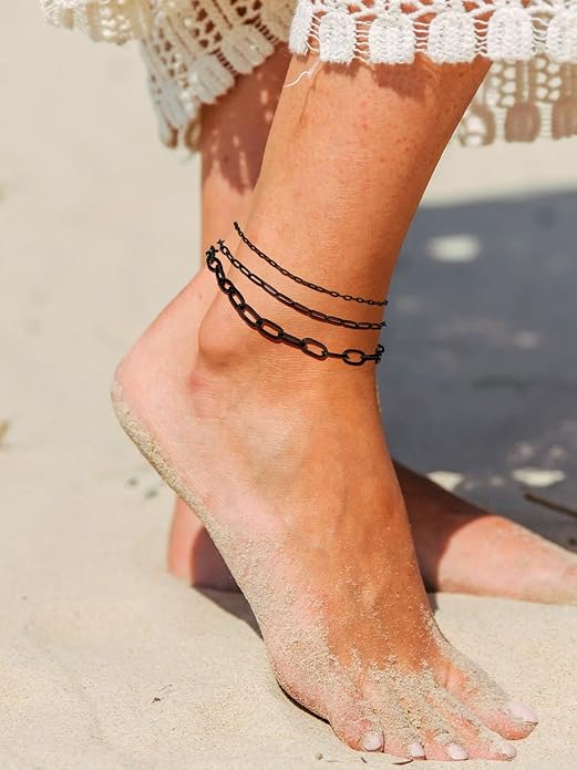 ChainsPro Stainless Steel Waterproof Anklet for Women, Adjustable Non Tarnish Layered Anklets, Trendy Dainty Cuban Link Ankle Bracelet Beach Jewelry Gifts for Swimming & Daily Wear (8.5+2 inches)