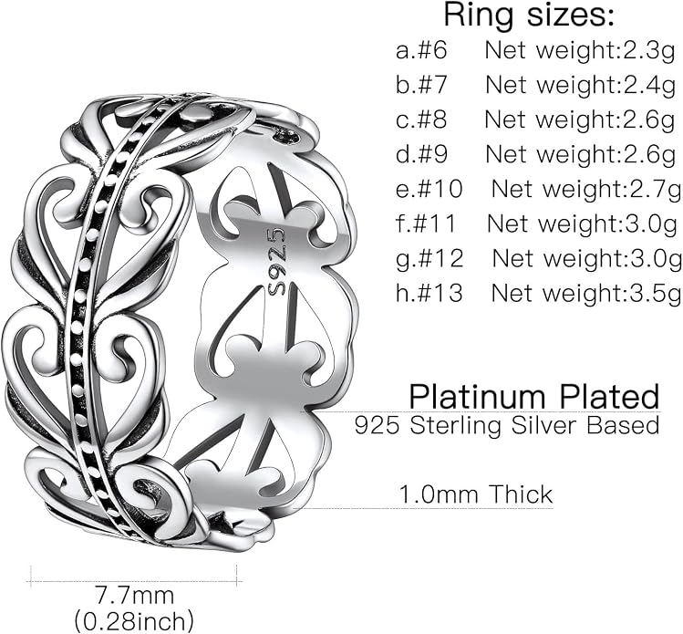 Suplight S925 Sterling Silver Celtic Knot/Evil Eye/Infinity Symbol Band Ring, 2/3/5/8mm Vintage Finger Thumb Ring for Women Size 4-13 (with Gift Box)