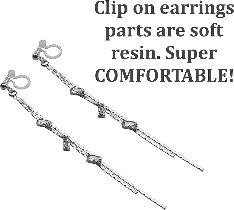 Comfortable Stick Invisible Clip On Earrings Gold Dangle Long Waved Threader Bar Clip-On Non Pierced Earrings Silver For Women,…