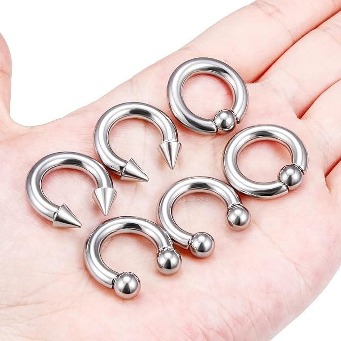 00G 0G 2G 4G 6G 8G 10G 12G 14G 16G Septum Rings Silver Black Surgical Steel Heavy Gauges Earrings Stretching kit Eyebrow Lip Septm Nose Rings Helix Tragus Daith Rook Earrings Hoops 10mm-19mm