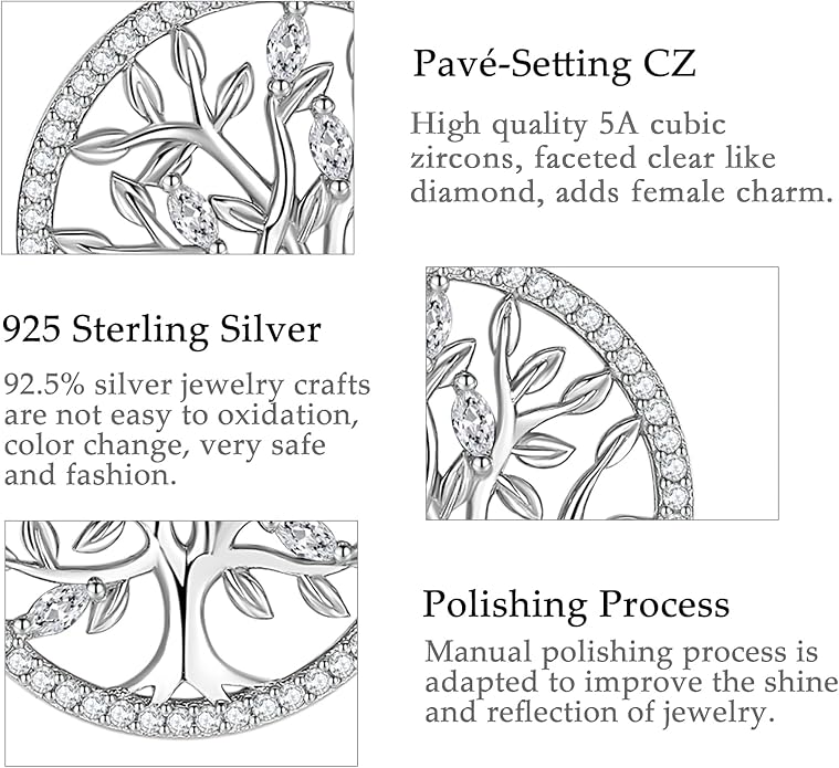 AEONSLOVE Tree of Life Necklace 925 Sterling Silver, Family Tree of Life Pendants Jewelry Gifts for Women Wife Mother, 18 Inch Chain