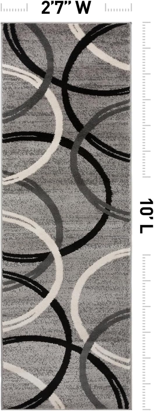 Rugshop Wavy Circles Jute Backing Living Room Runner Rug Gray 2'7" x 10'