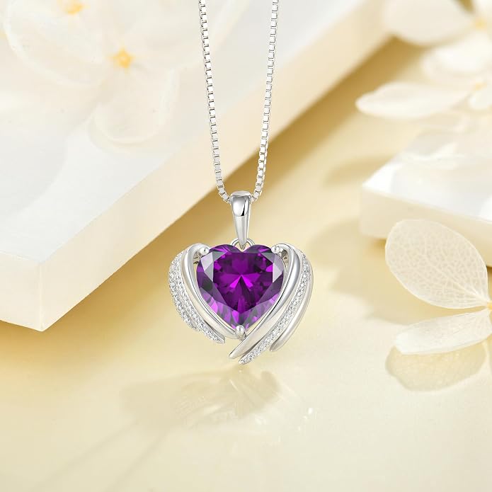 Birthstone Heart Necklace for Women, Infinity Love Heart Birthstone Crystal Charm, 925 Sterling Silver Zirconia Necklace for Mother's Day for your mother and jewelry for your beloved ones on anniversaries