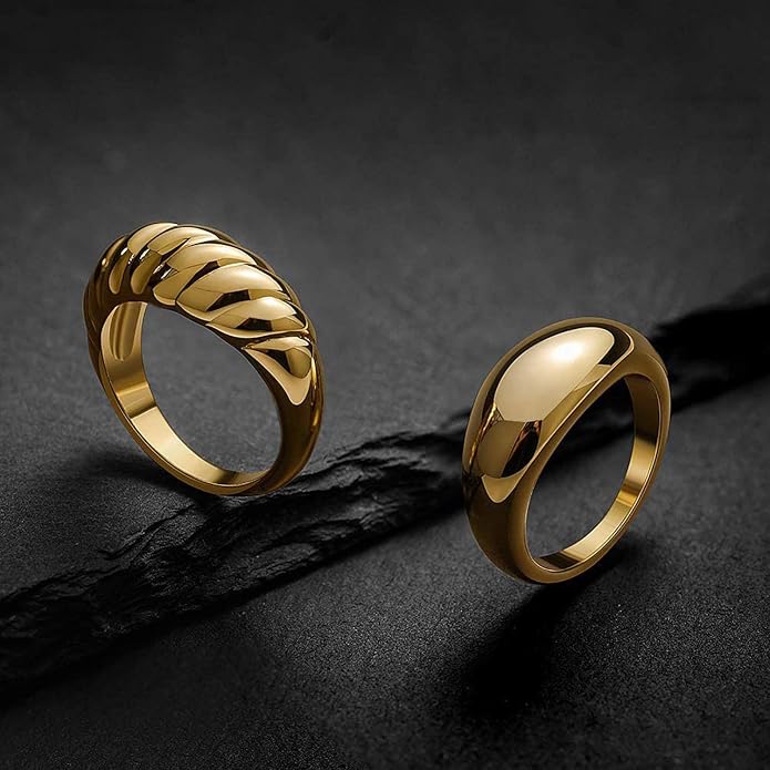 JINEAR 18k Gold Filled Chunky Rings for Women Croissant Dome Statement Ring Trendy Twisted Braided Band Stacking Star Rings Jewelry Gifts
